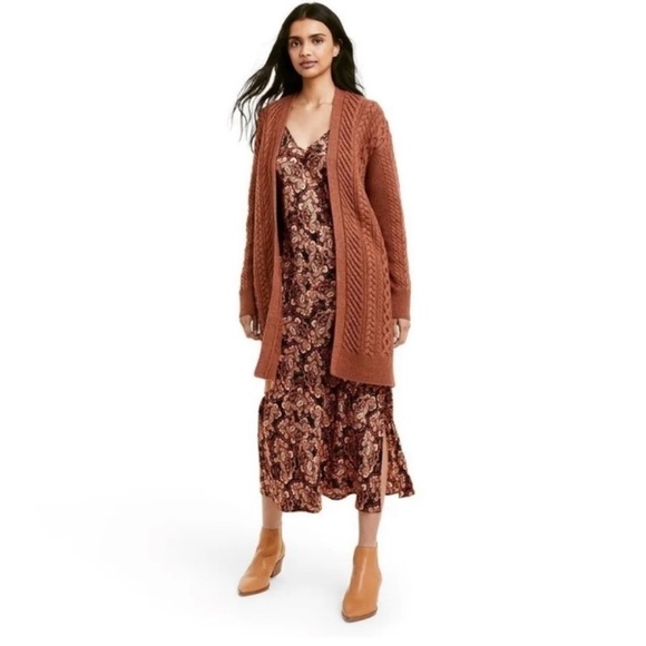 Nili Lotan x Target Rust Cableknit Cardigan Open Front Chunky Knit - Picture 1 of 15